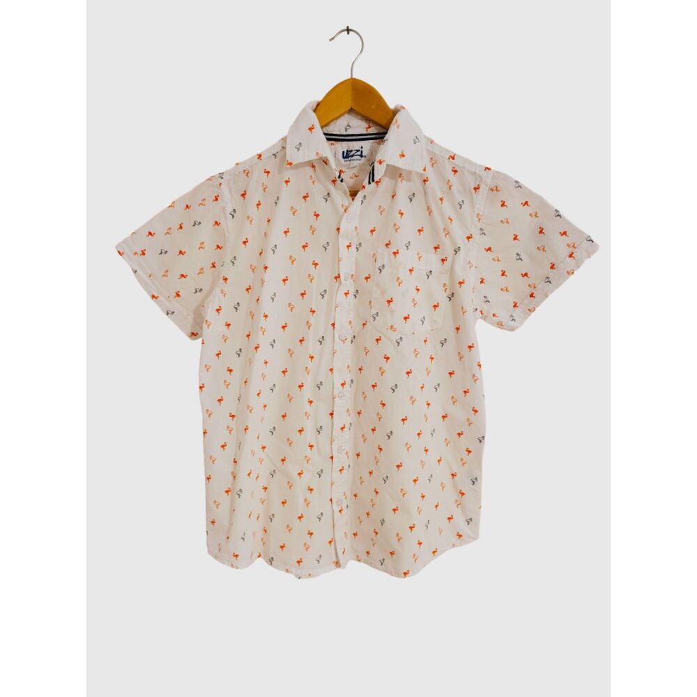 UZZI Mens Casual Flamingo Button Down Hawaiian Preppy Beach Coastal